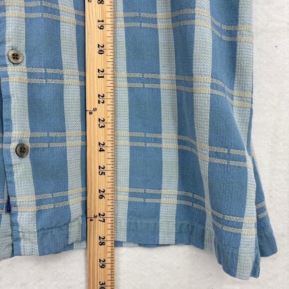 Tommy Bahama Shirt Mens L Blue Plaid Silk Cotton Blend Button Up Short Sleeve - Picture 8 of 10